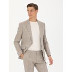 Cacharel Erkek Bej Slim Fit Yün Kaşmir Karışımlı Çizgili Klasik Ceket 50272614-VR011 - 6 Drop - 54