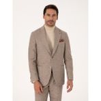 Cacharel Erkek Bej Slim Fit Yün Kaşmir Karışımlı Mikro Desenli Ceket 50312656-VR011 - 6 Drop - 46