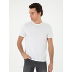 Cacharel Erkek Beyaz Slim Fit Bisiklet Yaka Merserize Basic T-Shirt 50305451-VR013 - 4XL