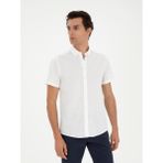 Cacharel Erkek Beyaz Slim Fit Keten Karışımlı Kısakol Gömlek 50288558-VR013 - 2XL