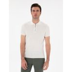 Cacharel Erkek Beyaz Slim Fit Nervürlü Fermuarlı Polo Yaka Triko T-Shirt 50309871-VR013