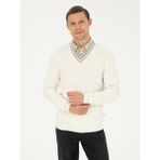 Cacharel Erkek Beyaz Slim Fit V Yaka Triko Kazak 50292561-VR013 - 2XL