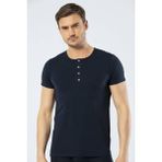 Cacharel Erkek Bisiklet Yaka Düğmeli Siyah T-shirt - XXL - Lacivert