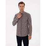 Cacharel Erkek Bordo Slim Fit %100 Pamuk Kareli Gömlek 50311627-VR014 - 2XL