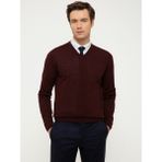 Cacharel Erkek Bordo Slim Fit V Yaka Basic Triko Kazak 50211259-VR014