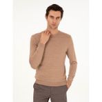 Cacharel Erkek Camel Slim Fit Bisiklet Yaka Yün Karışımlı Basic Triko Kazak 50293301-VR015