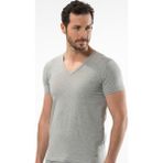 Cacharel Erkek Derin V Yaka Likralı T-shirt Gri - Gri Melanj