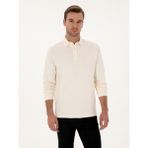 Cacharel Erkek Ekru Regular Fit %100 Pamuk 3 İplik Polo Yaka Sweatshirt 50318960-VR019 - XL