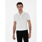 Cacharel Erkek Ekru Slim Fit Fermuarlı Polo Yaka Triko T-Shirt 50300834-VR019 - 2XL