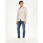 Cacharel Erkek Ekru Slim Fit İpek Keten Karışımlı Ceket 50264753-VR019 - 6 Drop - 56
