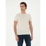 Cacharel Erkek Ekru Slim Fit Keten Karışımlı Bisiklet Yaka T-Shirt 50306157-VR019
