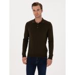 Cacharel Erkek Haki Regular Fit Pamuk Karışımlı Polo Yaka Basic Triko Kazak 50318673-VR027
