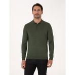Cacharel Erkek Haki Slim Fit Yün Karışımlı Polo Yaka Basic Triko Kazak 50315267-VR027 - XL