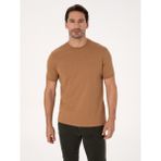 Cacharel Erkek Kahverengi Regular Fit %100 Pamuk Bisiklet Yaka Basic T-shirt 50319801-VR153 - Coconut
