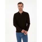 Cacharel Erkek Kahverengi Regular Fit Yün Karışımlı Fermuarlı Polo Yaka Basic Triko Kazak 50315297-VR029