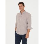 Cacharel Erkek Kahverengi Slim Fit %100 Keten Gömlek 50269214-VR029