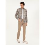 Cacharel Erkek Kahverengi Slim Fit %100 Pamuk Kareli Gömlek 50291313-VR029