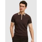 Cacharel Erkek Kahverengi Slim Fit Fermuarlı Polo Yaka Triko T-Shirt 50326034-VR029