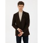 Cacharel Erkek Kahverengi Slim Fit Yün Karışımlı Flanel Görünümlü Ceket 50316800-VR029 - 6 Drop - 46