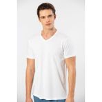 Cacharel Erkek Kısakol V Yaka T-Shirt, %50 Pamuk %50 Modal - Beyaz - 3XL