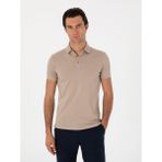 Cacharel Erkek Koyu Bej Slim Fit Polo Yaka Pamuklu Basic T-Shirt 50300934-VR088 - 4XL