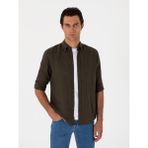 Cacharel Erkek Koyu Haki Regular Fit %100 Keten Gömlek 50303617-VR111