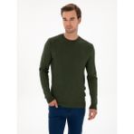 Cacharel Erkek Koyu Haki Slim Fit Yün Karışımlı Bisiklet Yaka Triko Kazak 50311867-VR111 - XL