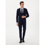 Cacharel Erkek Koyu Lacivert Slim Fit Çizgili Kırlangıç Yaka Yün Takım Elbise 50300516-VR100 - 48 - 6 Drop