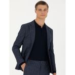 Cacharel Erkek Lacivert Ex.slim Fit Yün Kaşmir Karışımlı Çizgili Ceket 50272673-VR033 - 48 - 6 Drop