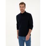 Cacharel Erkek Lacivert Regular Fit %100 Pamuk 3 İplik Polo Yaka Sweatshirt 50318960-VR033