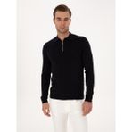 Cacharel Erkek Lacivert Regular Fit Pamuk Karışımlı Fermuarlı Polo Yaka Basic Triko Kazak 50318721-VR033 - 2XL