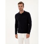 Cacharel Erkek Lacivert Regular Fit Pamuk Karışımlı Polo Yaka Basic Triko Kazak 50318673-VR033 - XL