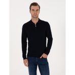 Cacharel Erkek Lacivert Regular Fit Yün Karışımlı Fermuarlı Polo Yaka Basic Triko Kazak 50315297-VR033 - 2XL