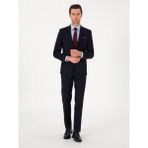 Cacharel Erkek Lacivert Slim Fit %100 Yün Klasik Takım Elbise 50306038-VR033 - 52 - 6 Drop