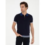 Cacharel Erkek Lacivert Slim Fit Fermuarlı Polo Yaka Triko T-shirt 50285434-VR033