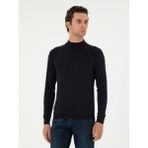 Cacharel Erkek Lacivert Slim Fit Kaşmir İpek Karışımlı Çeyrek Balıkçı Yaka Triko Kazak 50296503-VR033