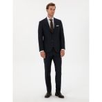 Cacharel Erkek Lacivert Slim Fit Mikro Desenli Mono Yaka Yün Karışımlı Takım Elbise 50311134-VR033 - 6 Drop