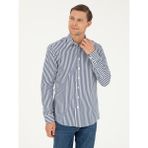 Cacharel Erkek Lacivert Slim Fit Pamuklu Çizgili Gömlek 50291360-VR033 - 42
