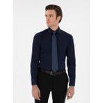 Cacharel Erkek Lacivert Slim Fit Pamuklu Yarım Italyan Yaka Basic Gömlek 50311490-VR033 - 40