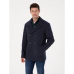 Cacharel Erkek Lacivert Slim Fit Yün Karışımlı Kruvaze Kaşe Kaban 50309909-VR033 - 56