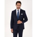 Cacharel Erkek Lacivert Slim Fit Yün Karışımlı Mikro Desenli Klasik Ceket 50310061-VR033 - 6 Drop - 52