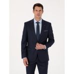 Cacharel Erkek Lacivert Slim Fit Yün Karışımlı Mikro Desenli Klasik Ceket 50310061-VR033 - 6 Drop - 56