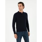Cacharel Erkek Lacivert Slim Fit Yün Karışımlı Polo Yaka Basic Triko Kazak 50293274-VR033 - XL