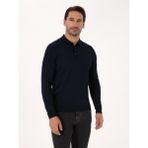 Cacharel Erkek Lacivert Slim Fit Yün Karışımlı Polo Yaka Basic Triko Kazak 50315267-VR033