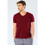 Cacharel Erkek Likralı V Yaka T-shirt Bordo M