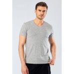 Cacharel Erkek Likralı V Yaka T-shirt - Gri Melanj