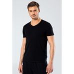 Cacharel Erkek Likralı V Yaka T-shirt Siyah XL