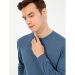Cacharel Erkek Mavi Slim Fit Bisiklet Yaka Basic Triko Kazak 50257398-VR036