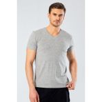 Cacharel Erkek Pamuklu V Yaka Kısakol T-Shirt, %95 Pamuk %5 Likra - 2XL - Gri