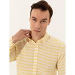 Cacharel Erkek Sarı Keten Karışımlı Slim Fit Uzun Kollu Gömlek 50247552-VR044 - 2XL